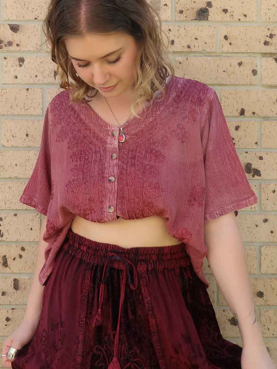 Cropped Crepe Button Down Top in Dusty Rose - FREE SIZE image