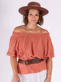 Hippy Essentials | Boho Cotton Off The Shoulder Top in Cinnamon - FREE SIZE image