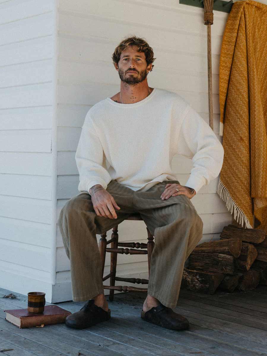 Ottway | Waffle Crew Neck Long Sleeve T-Shirt - White image 1