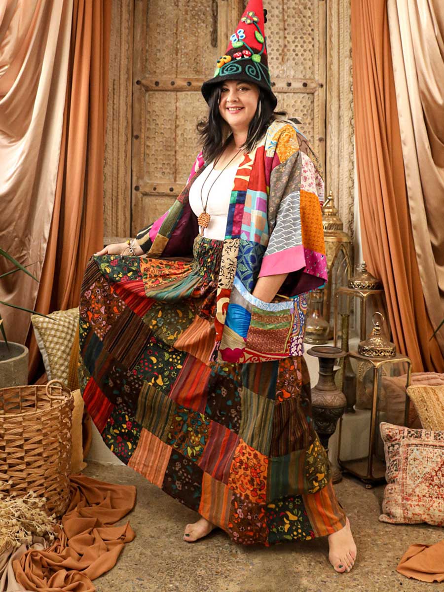 Mushroom Patchwork Skirt | Orange image 0