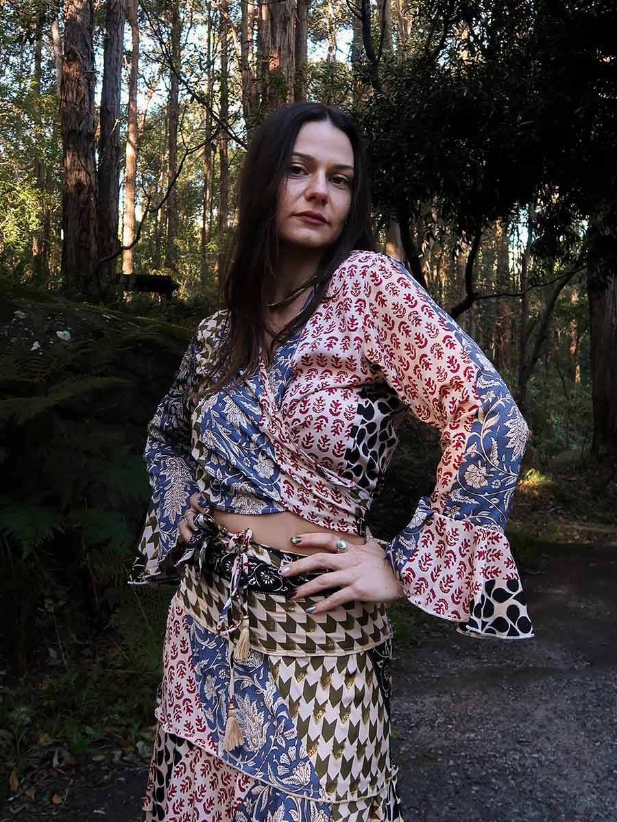 Vera Silk Wrap Top in Olive image 1
