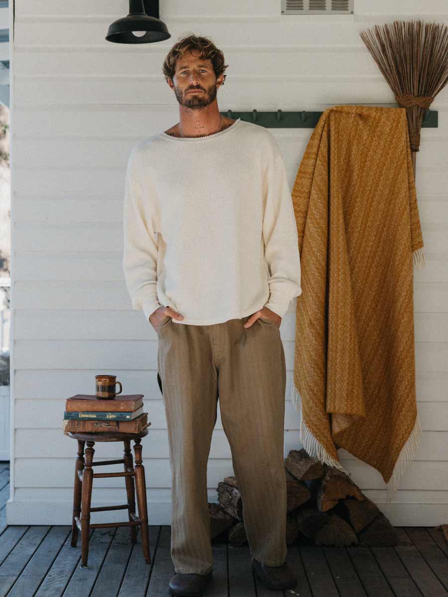 Ottway | Waffle Crew Neck Long Sleeve T-Shirt - White image 5