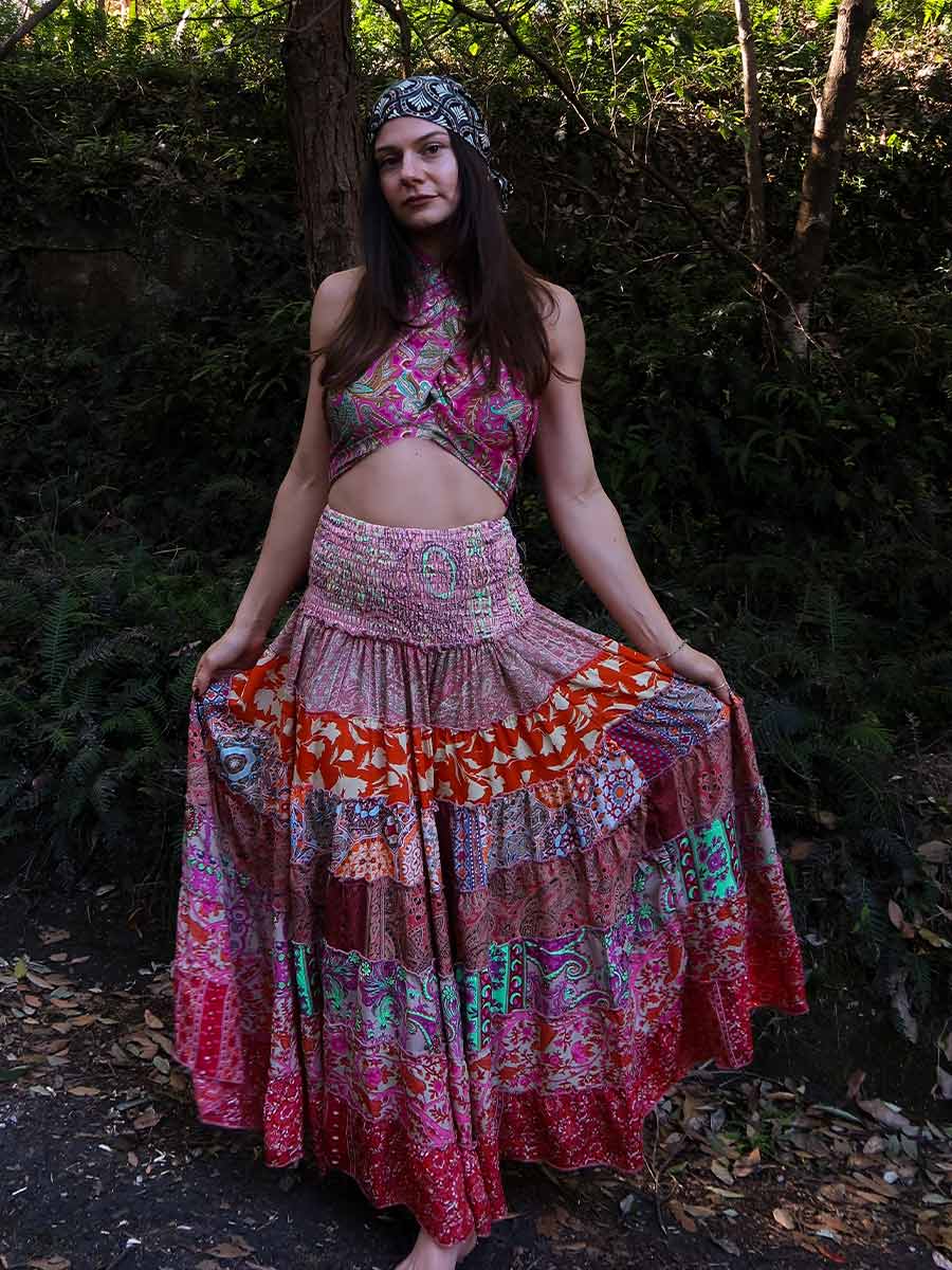 Olivia Tiered Maxi Skirt in Soft Orange image 4