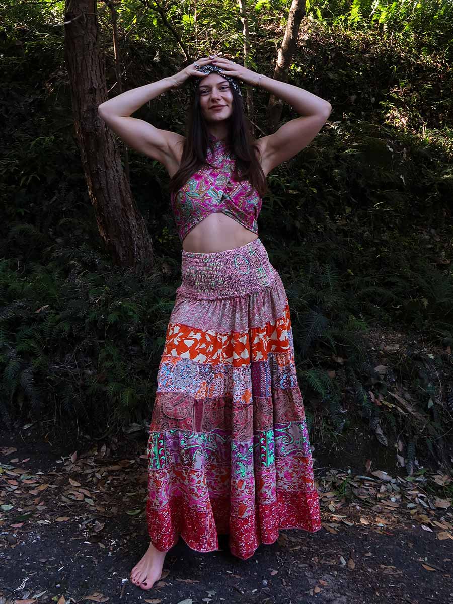 Olivia Tiered Maxi Skirt in Soft Orange image 1