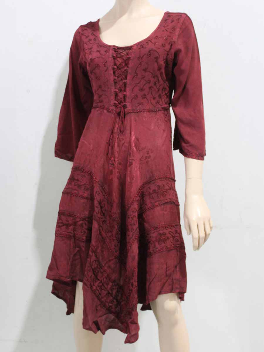 Stevie Lace Up Long Sleeve Dress in Maroon image 0