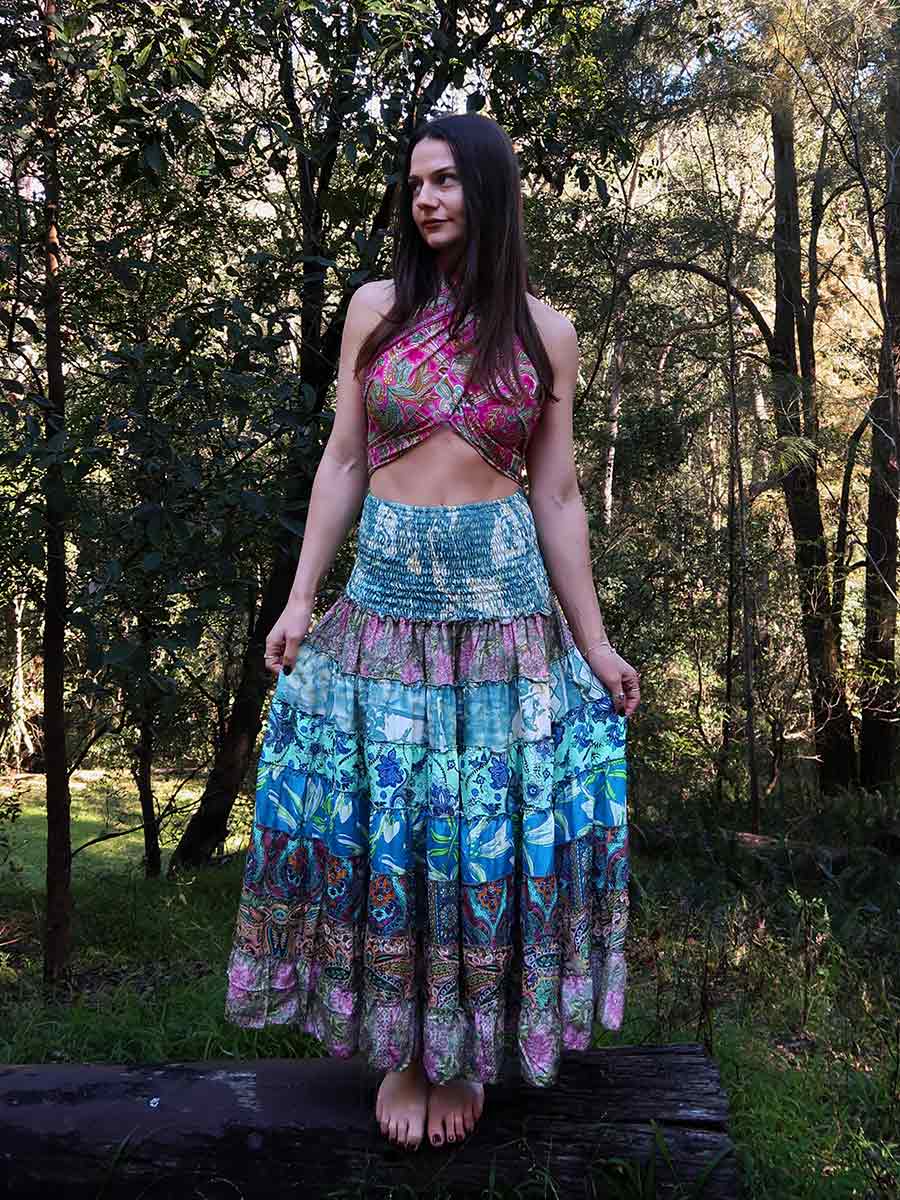 Olivia Tiered Maxi Skirt in Blushed Teal image 1