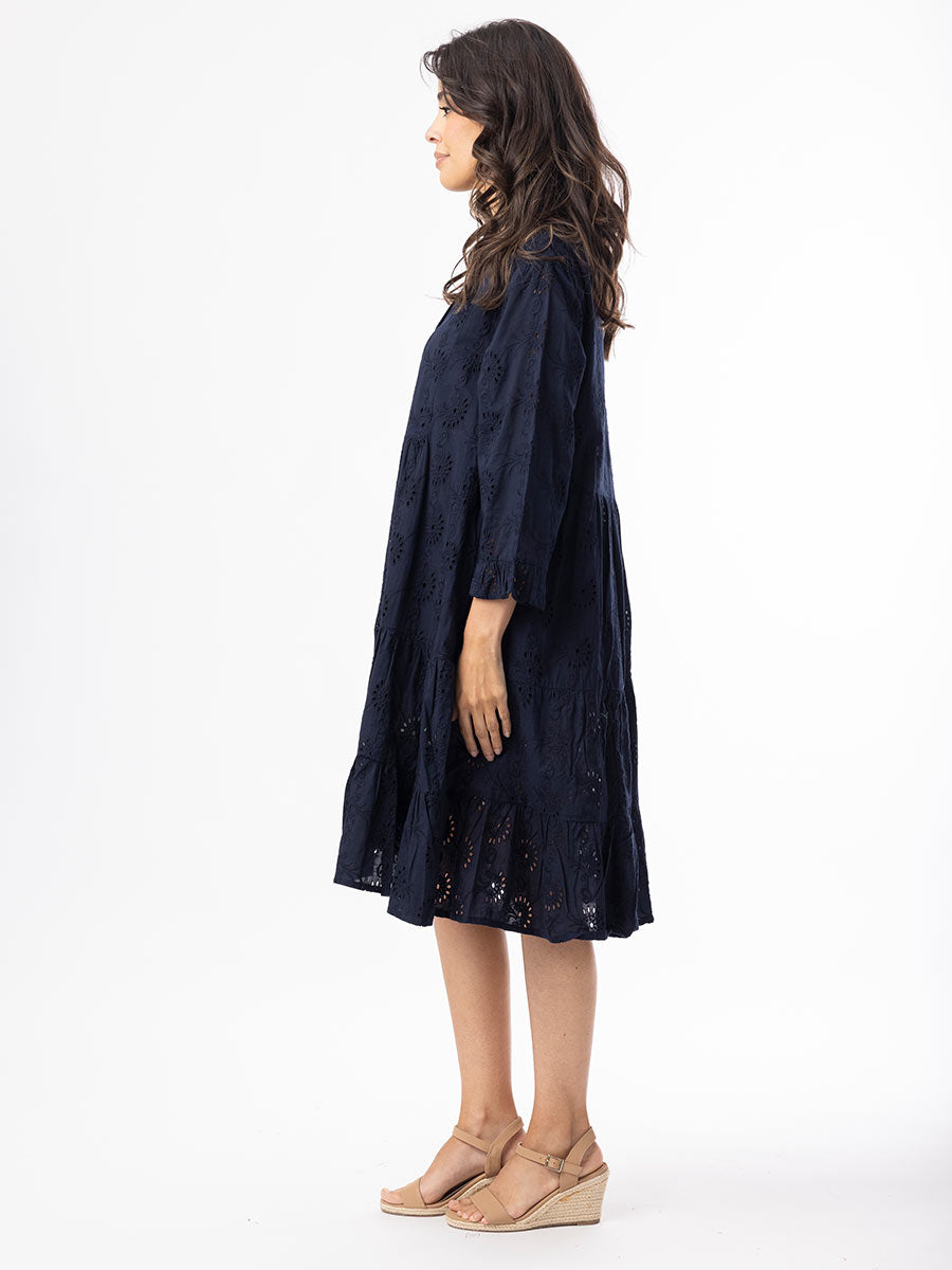 Orientique | Broderie Essentials Dress Frill Hem &amp; Sleeve - Navy image 1