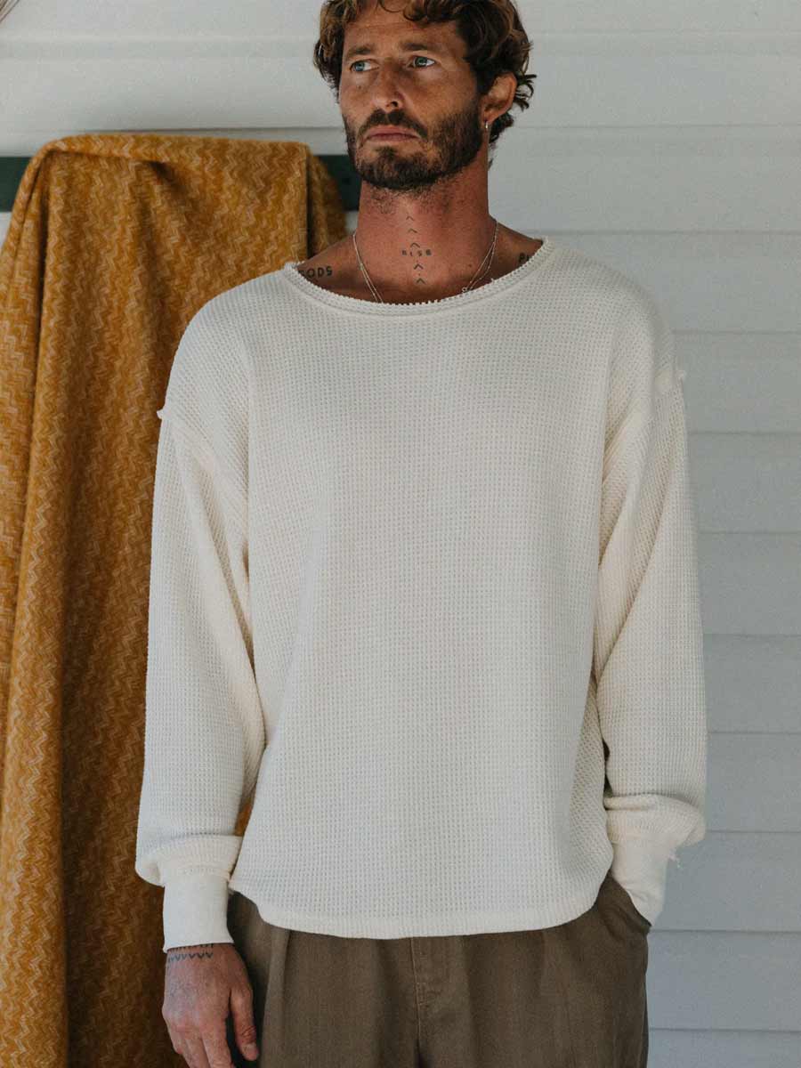 Ottway | Waffle Crew Neck Long Sleeve T-Shirt - White image 2