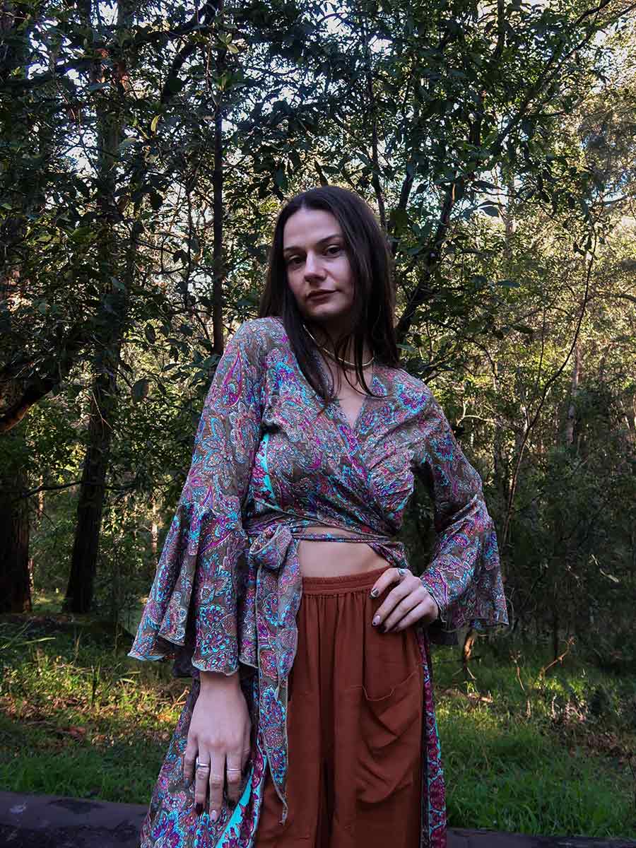 Arwyn Silk Duster Wrap Top in Sage image 4