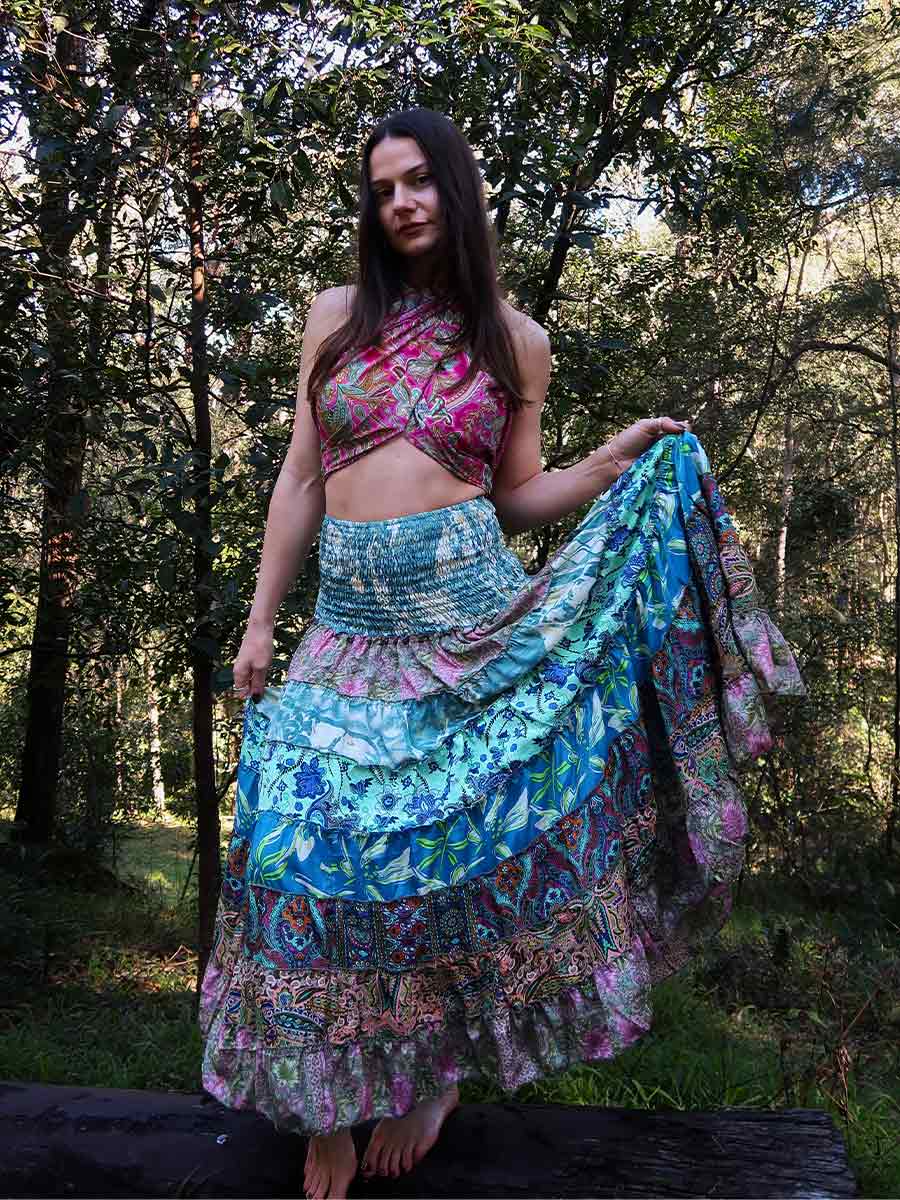 Olivia Tiered Maxi Skirt in Blushed Teal image 3