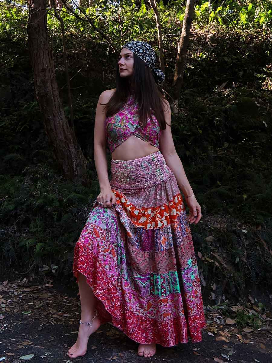 Olivia Tiered Maxi Skirt in Soft Orange image 3