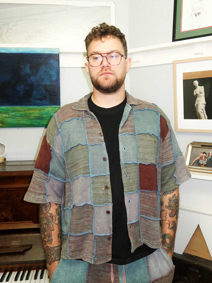 Shiva Short Sleeve Cotton Patchwork Shirt in Eucalypt image 3