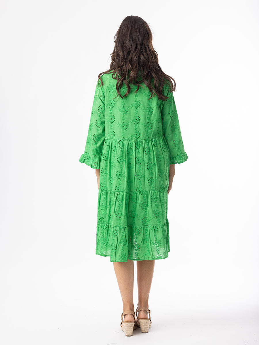 Orientique | Broderie Essentials Dress Frill Hem &amp; Sleeve - Green image 2
