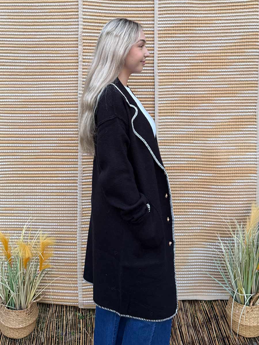 Wednesday Wool Blend Black Long Cardigan image 1