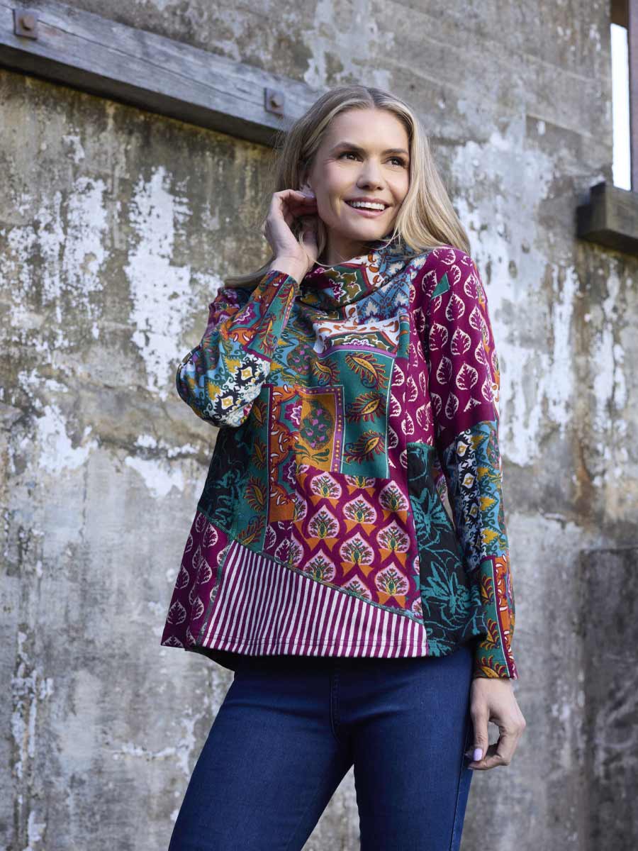 Orientique | Prato Patch Cowl-Neck Top image 0