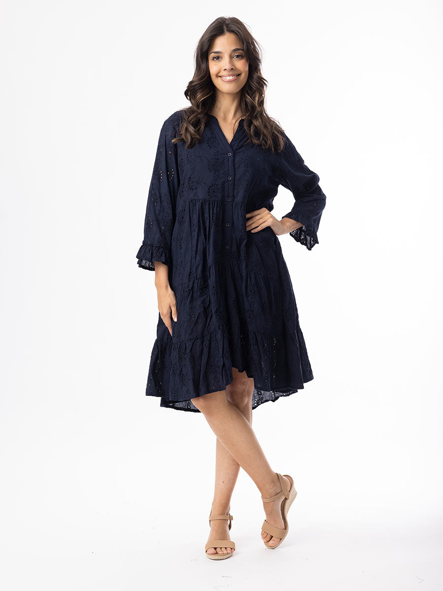 Orientique | Broderie Essentials Dress Frill Hem &amp; Sleeve - Navy - 14 image
