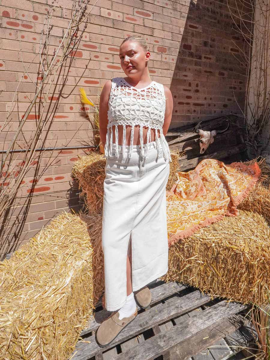 Main Stage White Fringe Tassel Top image 1