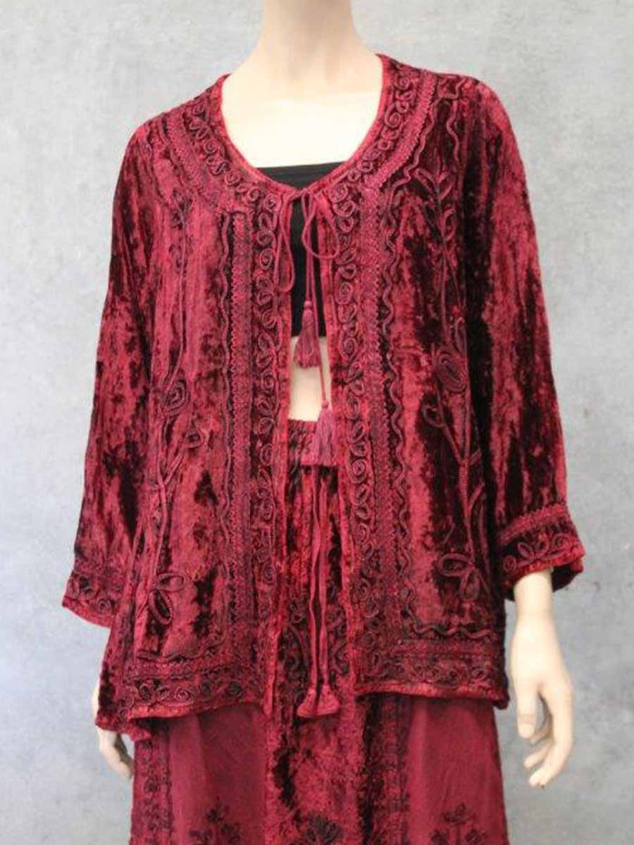 Velvet Revival Embroidered Jacket in Claret Red image 0