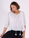 Hippy Essentials | Cotton Boho Peasant Top in White - FREE SIZE image