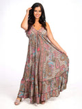 Venus Silk Maxi Dress with Frill in Chocolate - FREE SIZE image