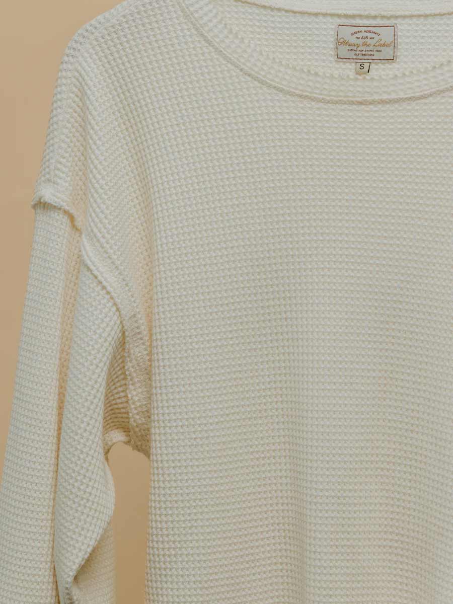 Ottway | Waffle Crew Neck Long Sleeve T-Shirt - White image 6
