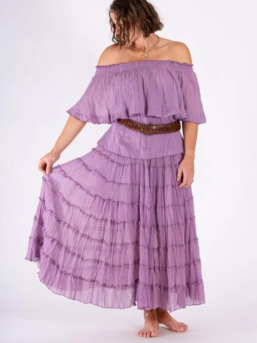 Hippy Essentials | Tiered Cotton Boho Skirt in Lilac image 0