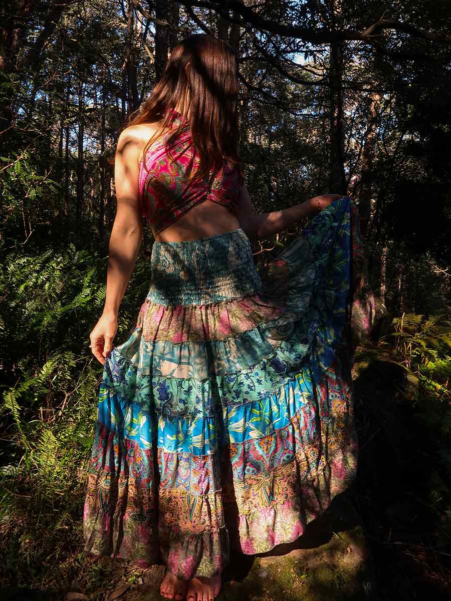 Olivia Tiered Maxi Skirt in Blushed Teal image 5