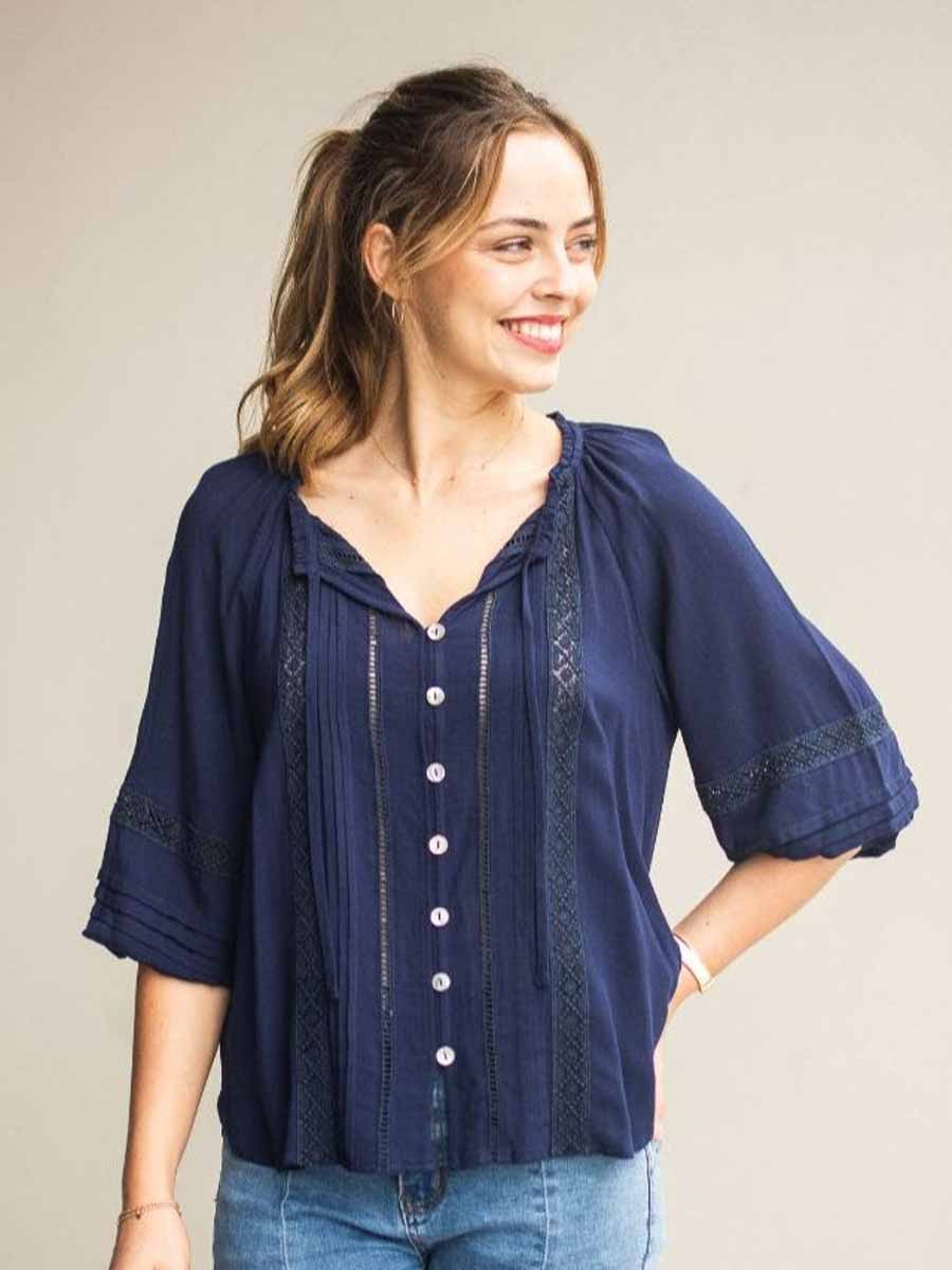 Juliette Boho Blouse in Navy image 1