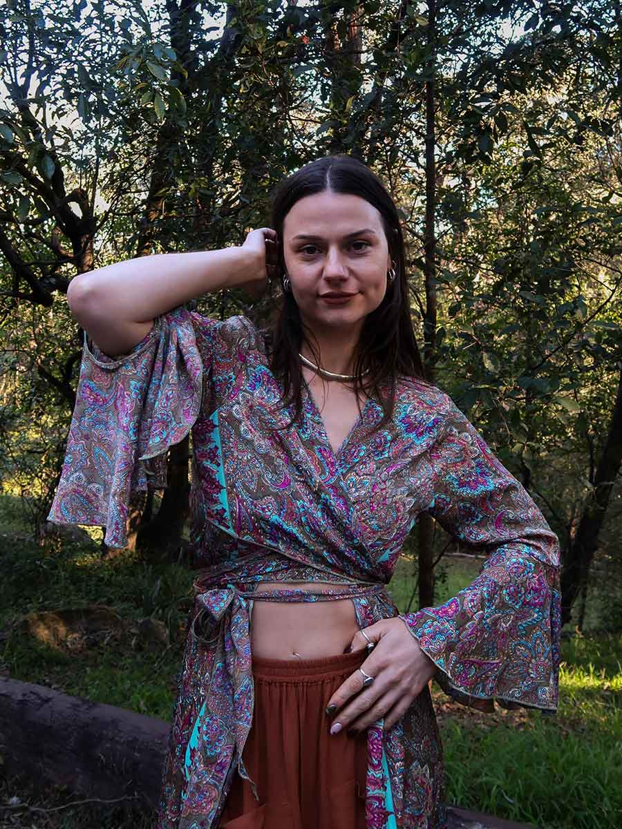 Arwyn Silk Duster Wrap Top in Sage image 1