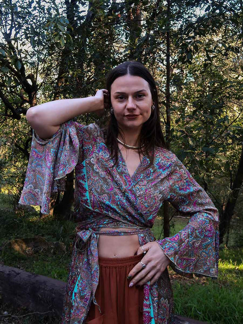 Arwyn Silk Duster Wrap Top in Sage image 1