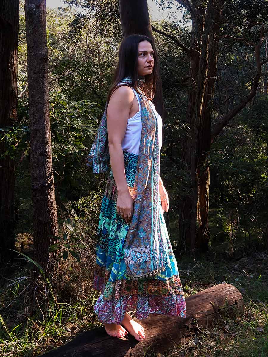 Olivia Tiered Maxi Skirt in Blue image 3