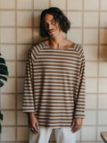 Ottway | Nolan Striped Long Sleeve T-shirt - Brown and Cream - L image
