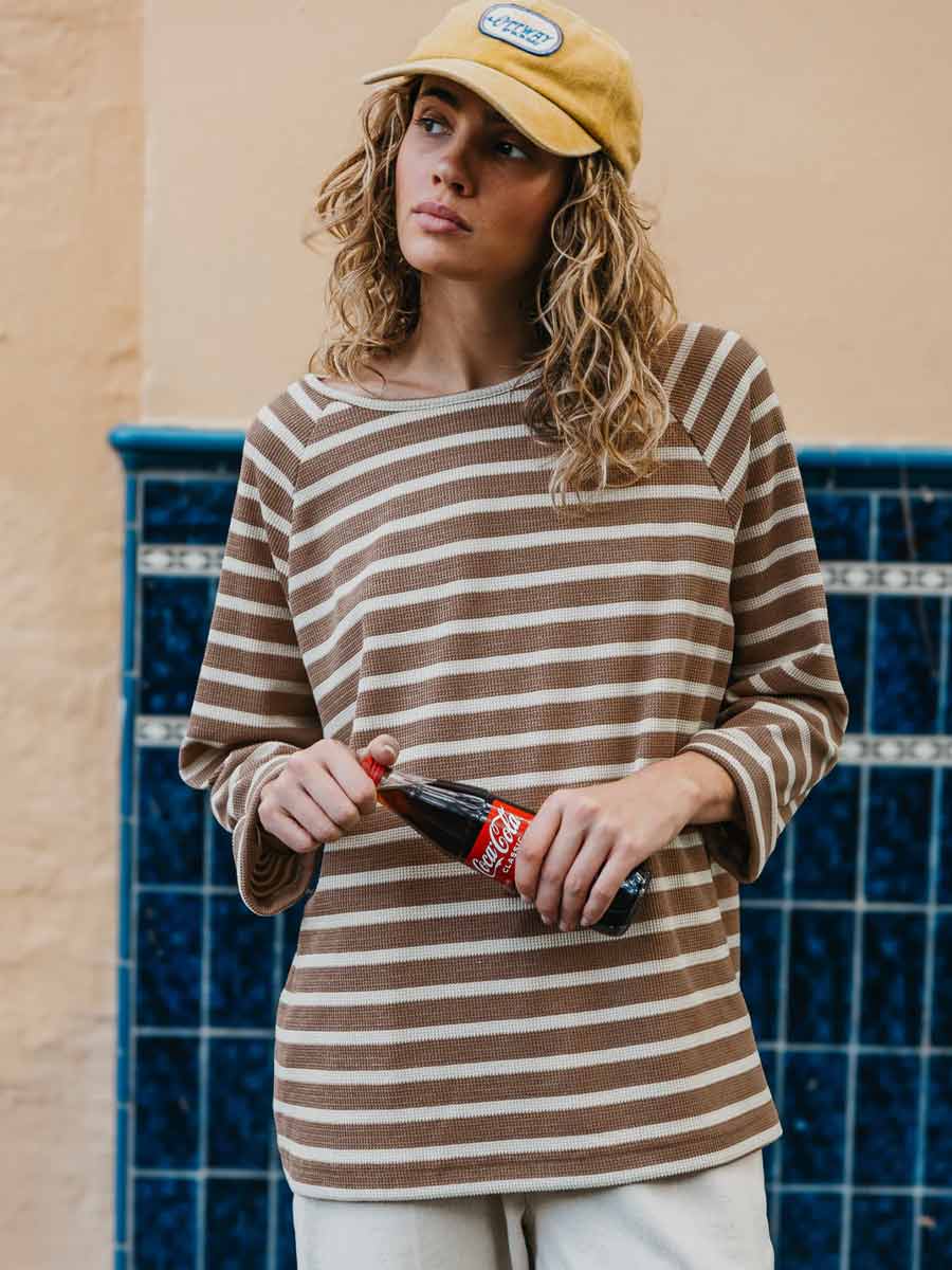 Ottway | Nolan Striped Long Sleeve T-shirt - Brown and Cream image 5