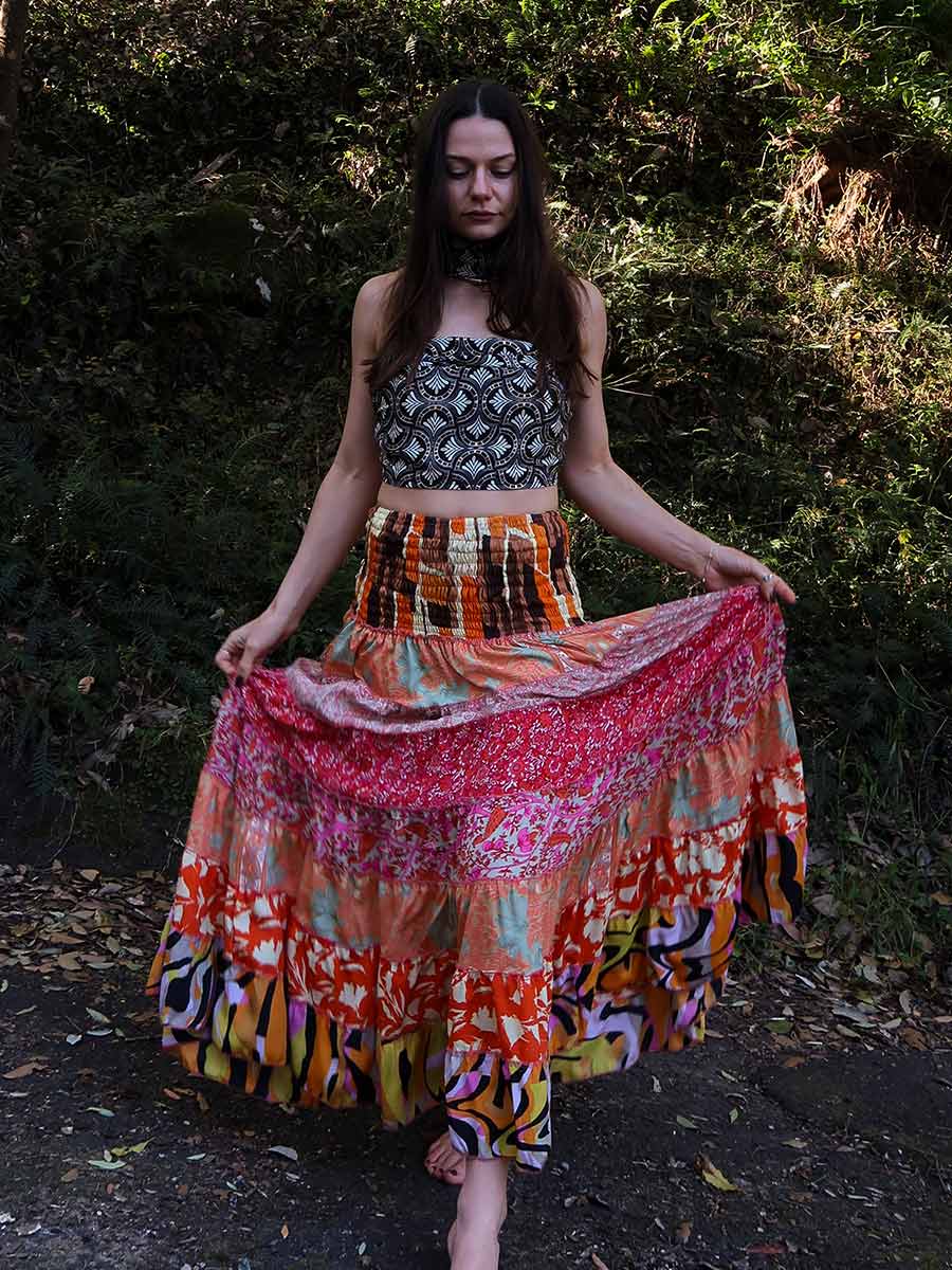 Olivia Tiered Maxi Skirt in Orange image 1