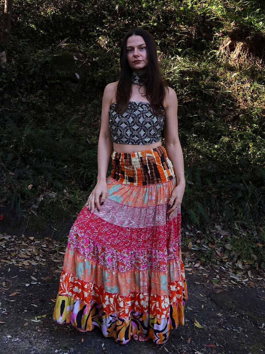 Olivia Tiered Maxi Skirt in Orange image 0