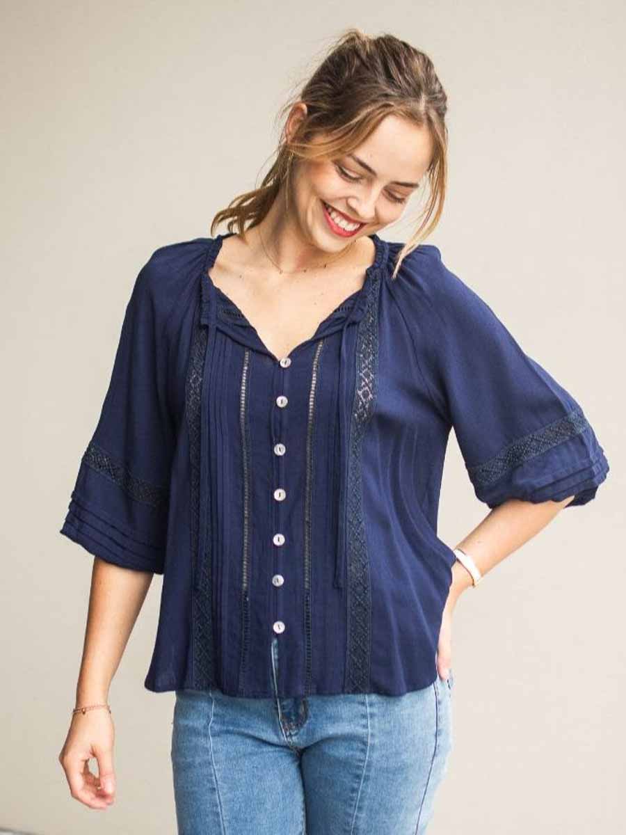 Juliette Boho Blouse in Navy - 16 image