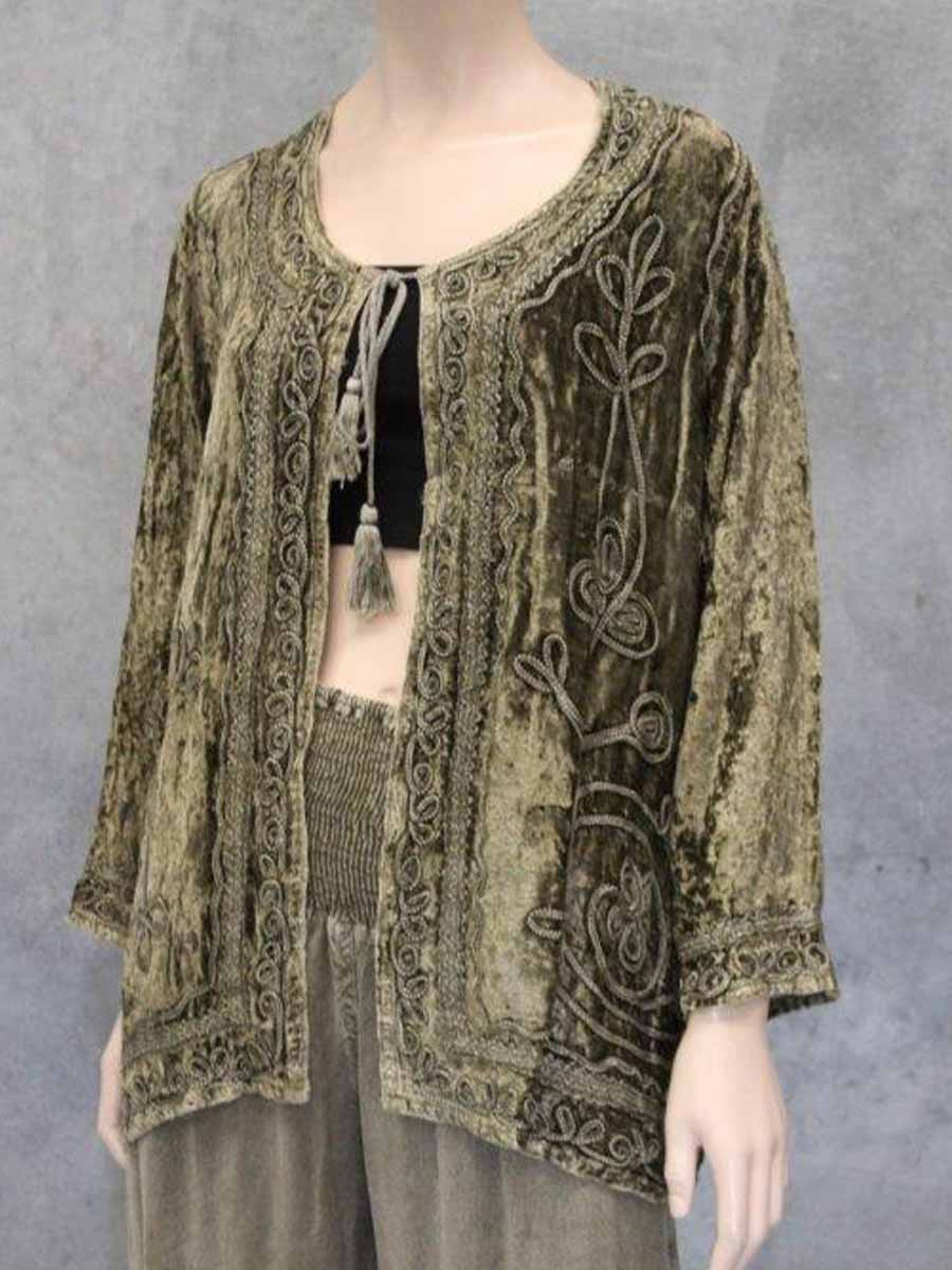 Velvet Revival Embroidered Jacket in Sage image 0