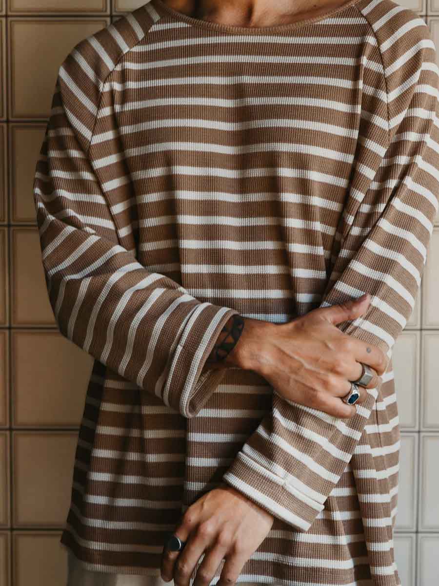 Ottway | Nolan Striped Long Sleeve T-shirt - Brown and Cream image 1