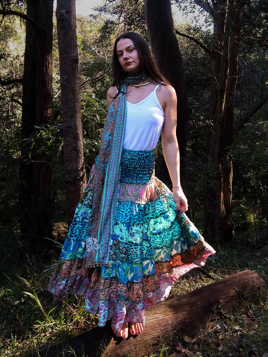 Olivia Tiered Maxi Skirt in Blue image 1