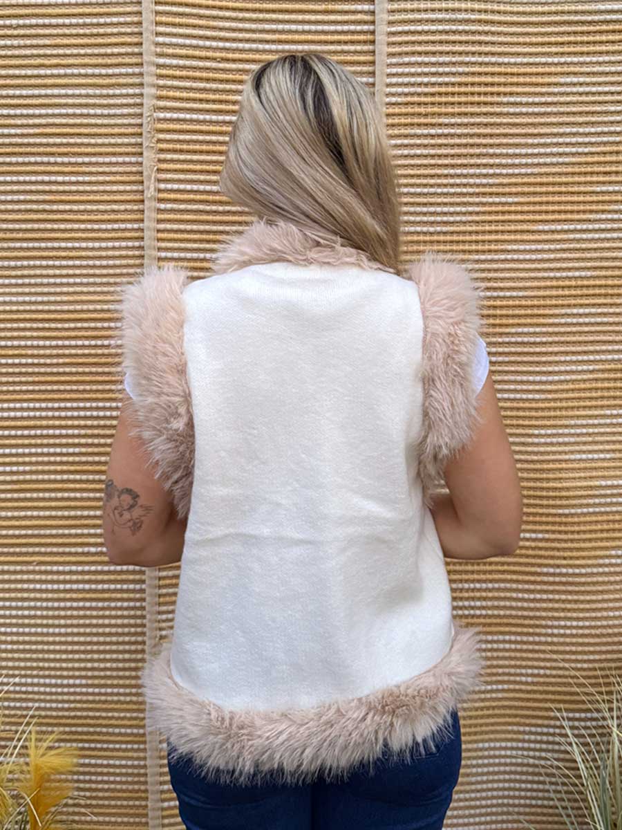 Woodland Knit Vest with Faux Fur Trim with Black Embroidery image 2