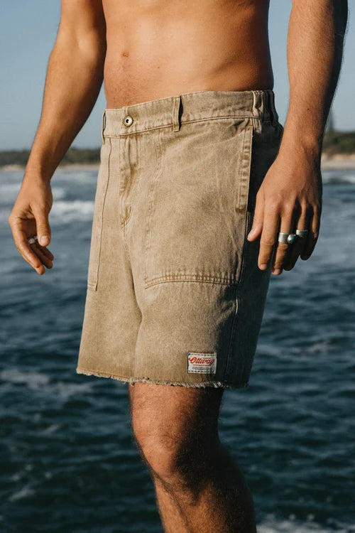 Ottway | Overland Shorts - Washed Brown Denim