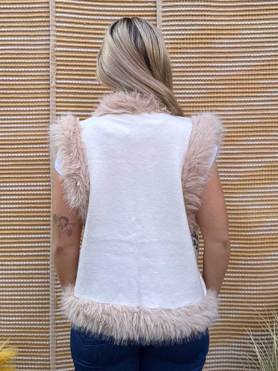 Woodland Knit Vest with Faux Fur Trim with Brown Embroidery image 2