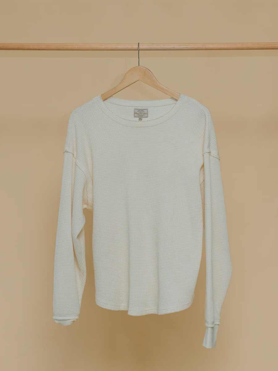 Ottway | Waffle Crew Neck Long Sleeve T-Shirt - White image 3