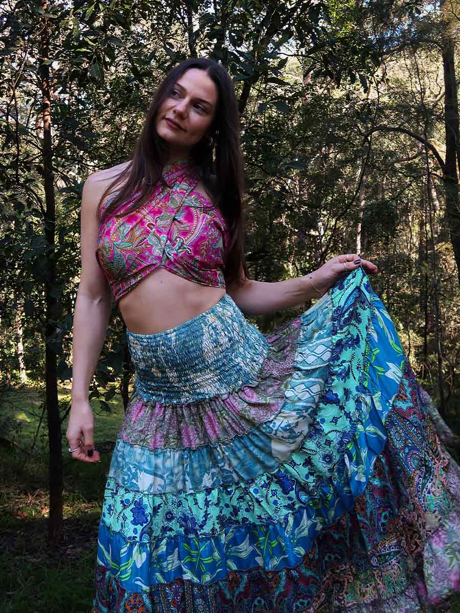 Olivia Tiered Maxi Skirt in Blushed Teal - FREE SIZE image