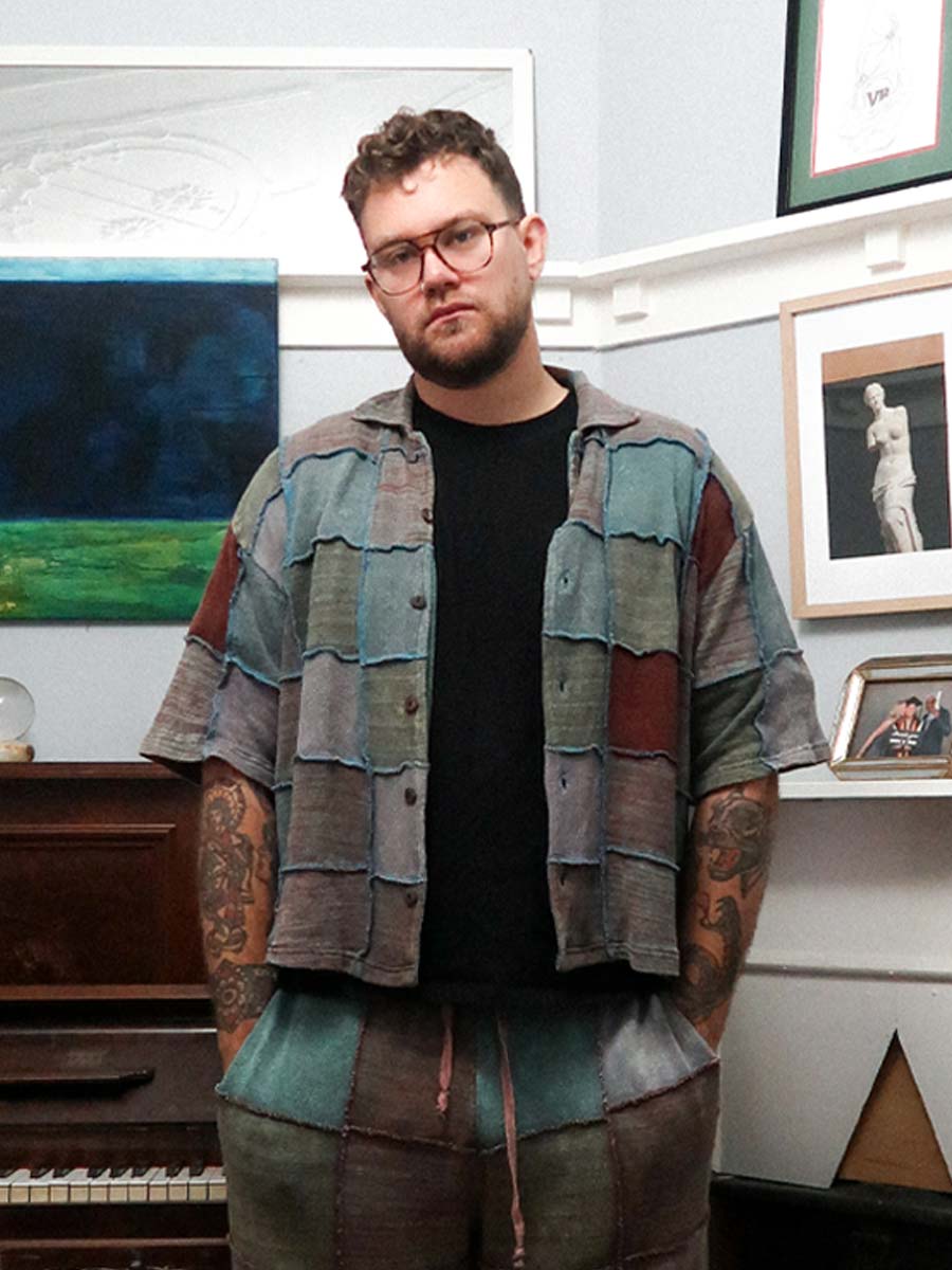 Shiva Short Sleeve Cotton Patchwork Shirt in Eucalypt image 4