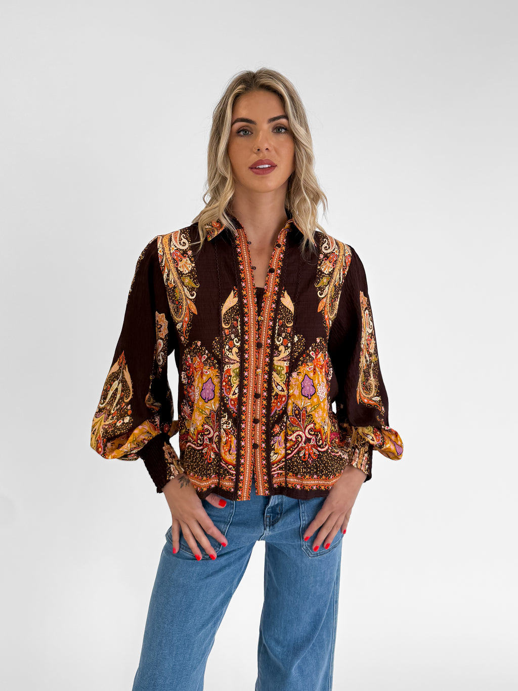 Amara Blouse in Brown/Rust