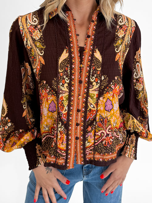 Amara Blouse in Brown/Rust