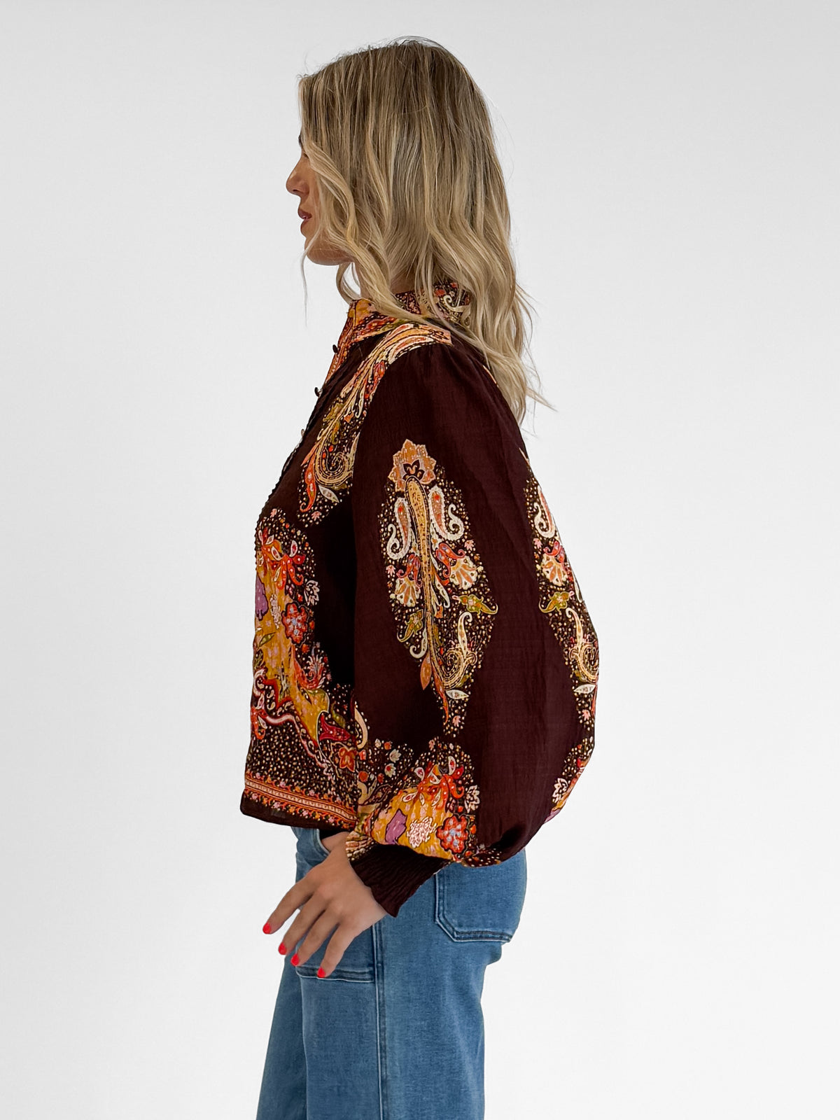 Amara Blouse in Brown/Rust