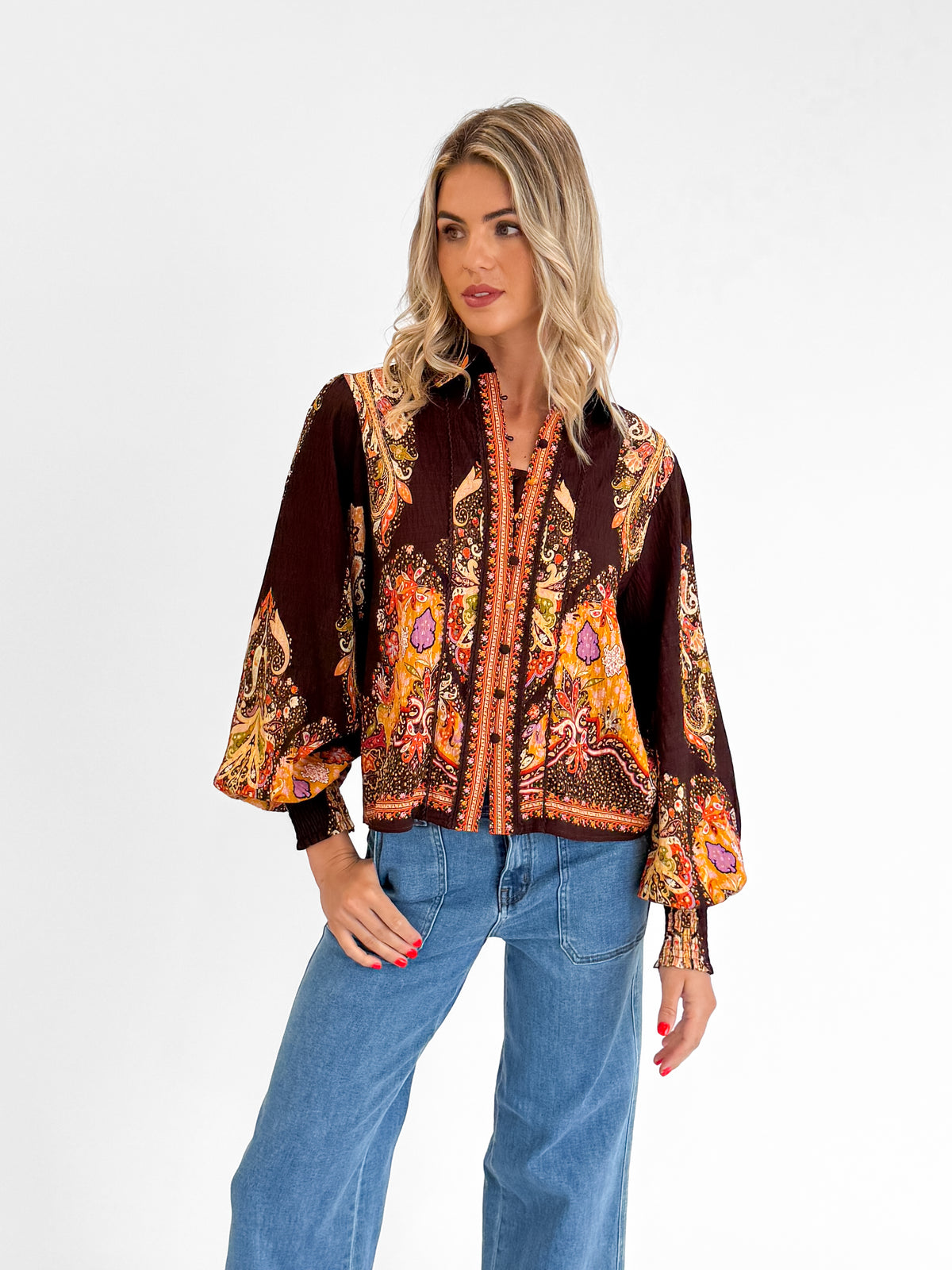 Amara Blouse in Brown/Rust