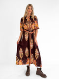 Amara Belted Shirt Dress in Brown/Rust